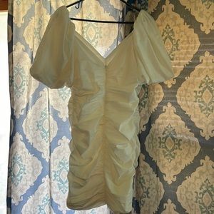 Puffer sleeve white body con dress